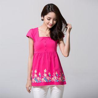 Cap-sleeve Floral Empire Top