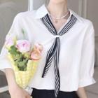 Elbow-sleeve Mock-tie Blouse