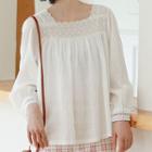 Long-sleeve Linen Top White - One Size