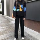 Giraffe Print Sweater / Plain Wide Leg Pants / Straight Fit Midi Skirt