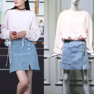 Set: Loose-fit Top + Corduroy Skirt