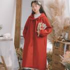 Hooded Balloon-sleeve Bow Coat