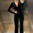 Long-sleeve Zip-up Boot-cut Jumpsuit