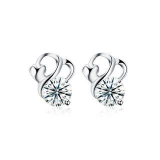 925 Sterling Silver Simple Elegant Exquisit Fashion Earrings And Ear Studs With Cubic Zircon Silver - One Size