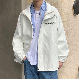 Lettering Croc Grain Faux Leather Jacket