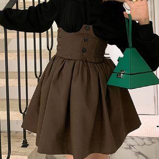 Button-up Corset Mini A-line Skirt