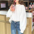 Frilled Trim Stand Collar Long Sleeve Top White - One Size