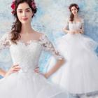 Elbow-sleeve Embroidered Wedding Ball Gown