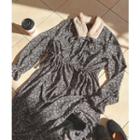 Faux-fur Collar Napped Floral Print Dress Black - One Size