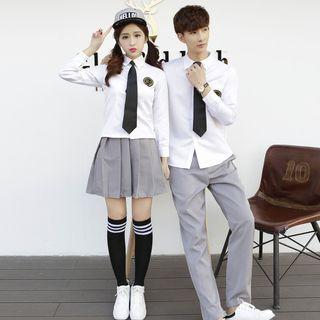 Couple Matching Shirt / Pleated Skirt / Tie / Set