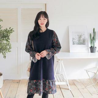 Floral-detail H-line Knit Dress