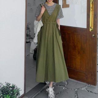 V-neck Maxi A-line Overall Dress