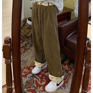 Floral Panel Corduroy Straight Leg Pants