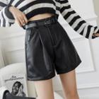 Faux-leather Belted Shorts