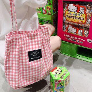 Letter-patch Gingham Shopper Bag