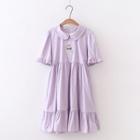 Ruffled Duck Embroidered Collared Short-sleeve Dress