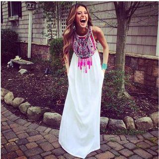 Tasseled Patterned Sleeveless Maxi Dress