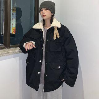 Fleece-lined Stand Collar Cargo Jacket
