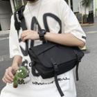 Plain Flap Messenger Bag With Dinosaur Charm - Black - One Size