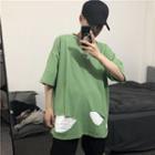 Ripped Elbow-sleeve T-shirt Army Green - One Size