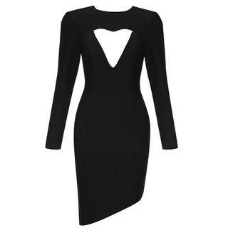 Long-sleeve Asymmetrical Cutout Sheath Dress