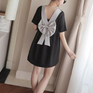Short-sleeve Bow Back A-line Mini Dress