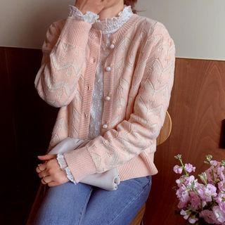 Round-neck Perforated-detail Cardigan