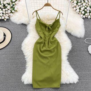 Spaghetti Strap Plain Open Back Dress