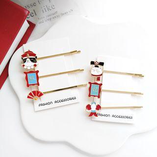Set: Alloy Cat / Fan / Kite / Chinese Characters Hair Pin