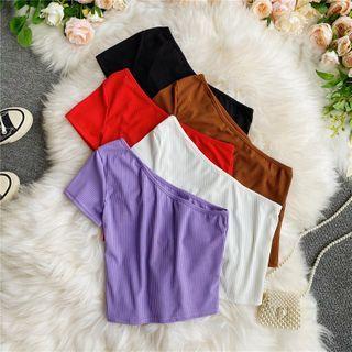 Plain Single-shoulder Cropped Top