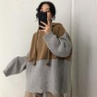 Knit Panel Hooded Pullover