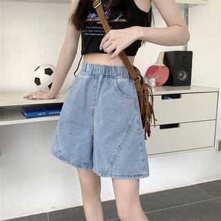 High Waist Plain Denim A-line Shorts