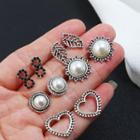 Set: Faux Pearl / Rhinestone Earring (assorted Designs) Set - Silver & White - One Size