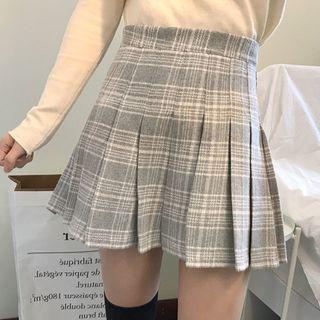 High-waist Plaid Pleated Skirt