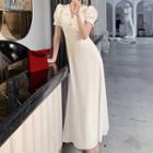 Faux Pearl Puff-sleeve A-line Evening Dress