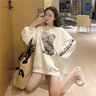 Bear Print Long Pullover As Shown In Figure - One Size