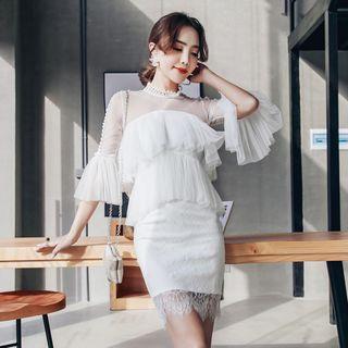 Lace Trim Ruffled Sheath Dress