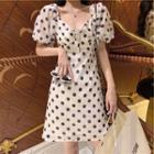 Puff-sleeve Dotted Mini A-line Dress