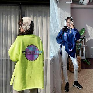 Printed Slit-side Oversized Pullover