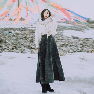 Set: Sweater + A-line Midi Patterned Skirt