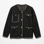 Tweed Plaid Button-up Jacket Black - S