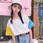 Checked Color Block Short-sleeve T-shirt White - One Size