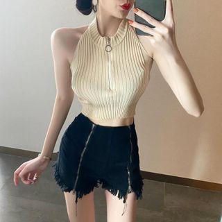 Half-zip Sleeveless Ribbed Knit Top