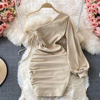 Single Shoulder Drawstring Sheath Dress