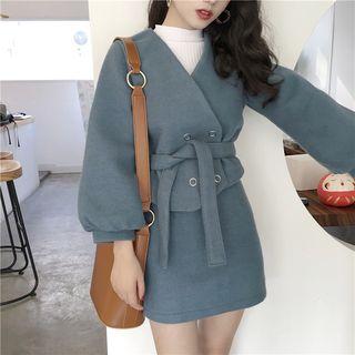 Set: Plain Double Breasted Coat + Plain A-line Skirt