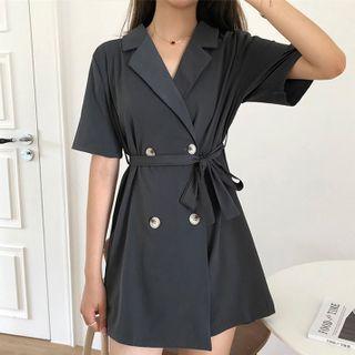 Elbow-sleeve Notch Lapel Double-breasted Romper