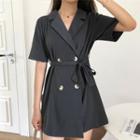 Elbow-sleeve Notch Lapel Double-breasted Romper