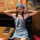 Spaghetti Strap Denim Bow Mini Bodycon Dress / Short-sleeve T-shirt