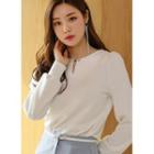 Faux-pearl Puff-sleeve Textured Top