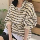 Striped Half-zip Sweatshirt Almond - One Size